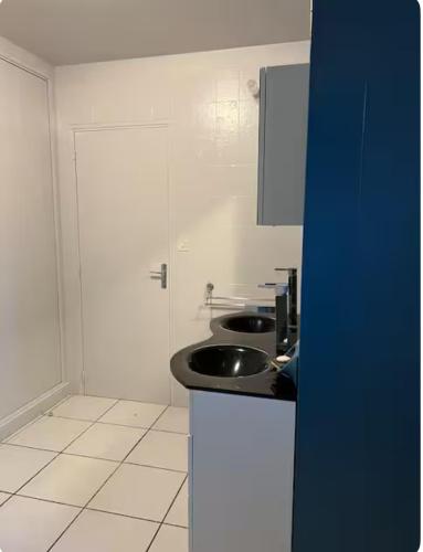 - une petite cuisine blanche avec un évier et un comptoir dans l'établissement 