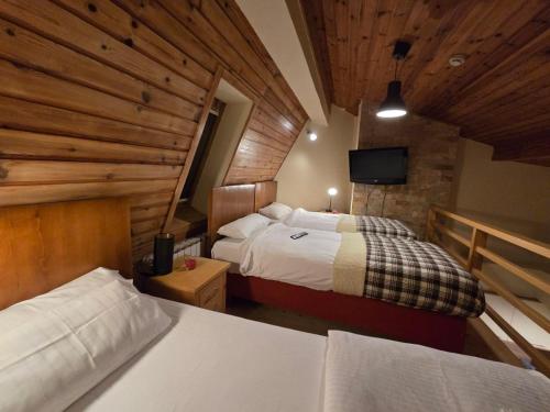 a hotel room with two beds and a tv at Apartman 304 - Aparthotel Vucko in Jahorina
