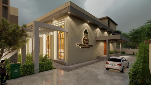 a rendering of a house with a car parked outside at Hotel Tathagat Ashok in Rājgīr
