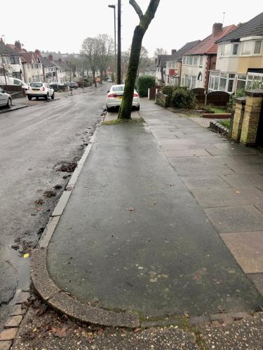 a sidewalk with a tree on the side of a street at Comfortable rooms in Birmingham