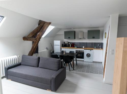 un salon avec un canapé et une table dans l'établissement Haussmannien Jaurès, à Troyes