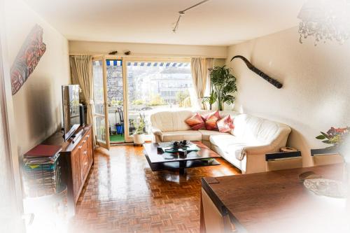 a living room with a couch and a tv at Lutyma in Basel