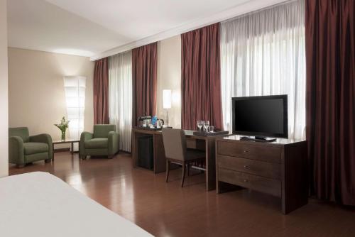 a hotel room with a bed and a television at NH Mendoza Cordillera in Mendoza