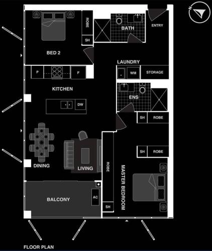 a floor plan of a house with at City-Views-Stylish-2bed2bath in Canberra