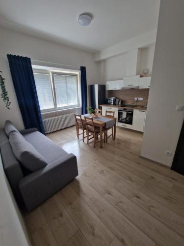 a living room with a couch and a table at City Center Apartments - Moderna Brno Římské náměstí IV in Brno