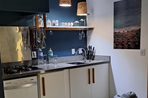 a kitchen with a sink and a counter top at Casa CRETA - Hermenegildo in Santa Vitória do Palmar