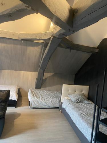 a bedroom with two beds in a attic at Logement à Dijon nord in Velars-sur-Ouche