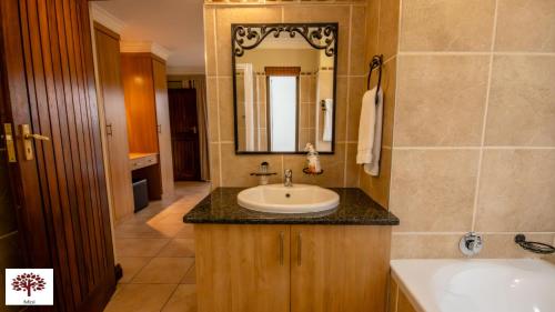 马布拉Zebula Golf and Wildlife Estate - Open Plains Pax 10 - Moi Signature Luxury villa的浴室里有洗手池和镜子