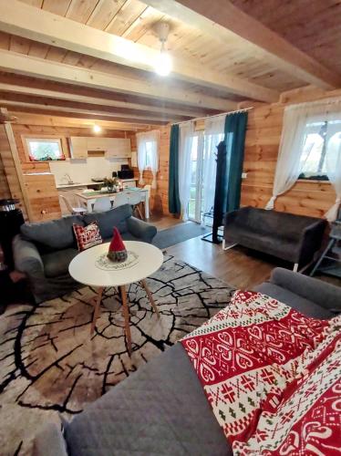 a living room with a couch and a table at Wiejska Sielanka noclegi Ustroń in Ustroń