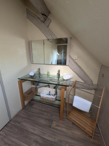 une salle de bain avec un lavabo et un miroir dans l'établissement Cosy Campagne, à Saussay-la-Campagne