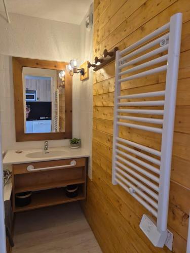 une salle de bain avec un lavabo et un miroir dans l'établissement HB 1613 - Beau T2, 5pers, ski aux pieds, à Tignes