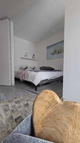 une chambre avec un lit dans une pièce dans l'établissement L'Oursina, à Chamonix-Mont-Blanc