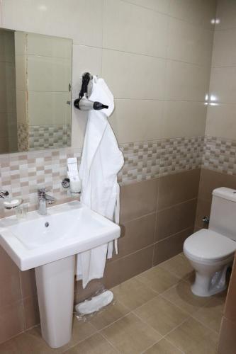 a bathroom with a sink and a toilet at Yerevan Centre Hotel in Yerevan