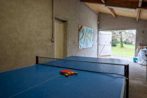 - une table de ping-pong bleue dans la chambre dans l'établissement Les chênes, maison confortable proche de Dax, à Louer