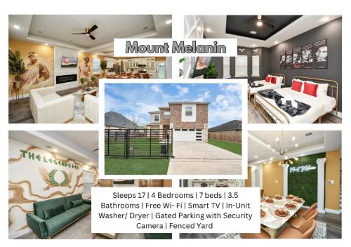 a collage of photos of a house at Mount Melanin Spacious 4BD Home Sleeps 17 - Near NRG Stadium in Houston