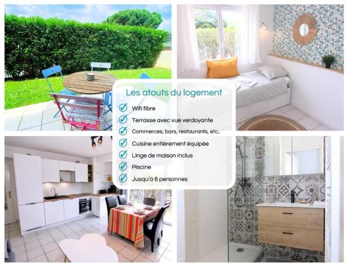 a collage of pictures of a kitchen and a living room at " Escale Balma " Entrée autonome - Linge fourni in Balma