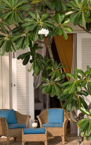 a room with two chairs and two palm trees at Sri Villas in Bentota