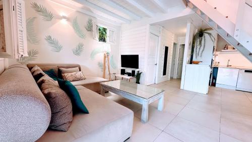 Televiisor ja/või meelelahutuskeskus majutusasutuses Diamant Vert - Villa Bwa d'Ô, entre mer & montagnes