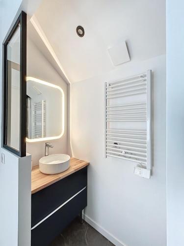 une salle de bain avec un lavabo et un miroir dans l'établissement Petit Loft centre-ville, à Épernay