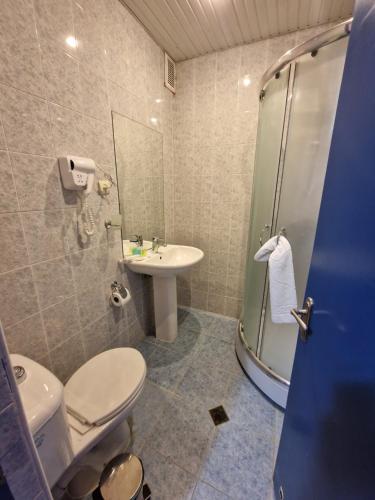 a bathroom with a toilet and a sink and a shower at Panorama in Gudauri