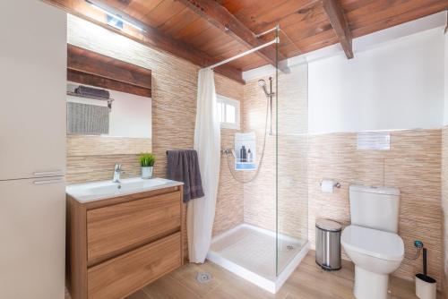 un bagno con wc, doccia e lavandino di Apartment Geranio - Rural Guest Apartment a Tías