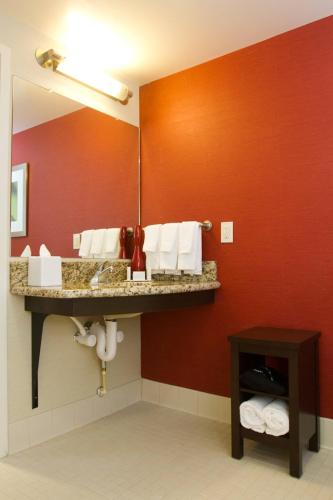 a bathroom with a sink and a mirror at Courtyard by Marriott Philadelphia Springfield in Springfield