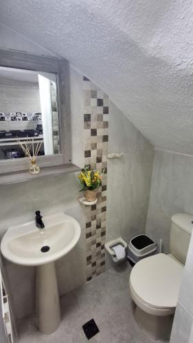 a bathroom with a sink and a toilet at Casa Martina Dosquebradas in Dosquebradas