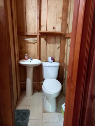 a bathroom with a toilet and a sink at La cabaña de Eugenio in Convento