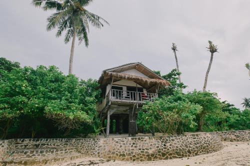 a small house on the beach with palm trees at Patrick's on the Beach Resort in General Luna