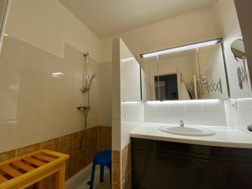 Koupelna v ubytování Cambo-les-Bains : Grand Studio Duplex avec Terrasse et Parking, Animaux Acceptés - FR-1-495-147