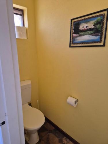 a bathroom with a toilet and a picture on the wall at Champion Bay Beach Unit, with own carport, in Geraldton