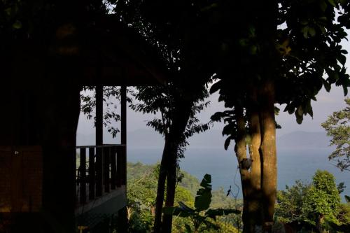 a view of the ocean from a house with trees at Baan Dee Dee in Ko Phayam