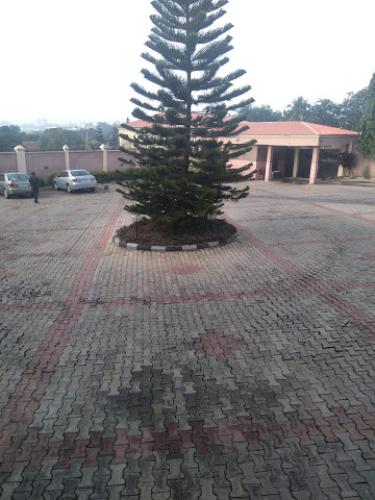 a christmas tree in the middle of a parking lot at Grand Serene Hotel - Superior in Ibadan