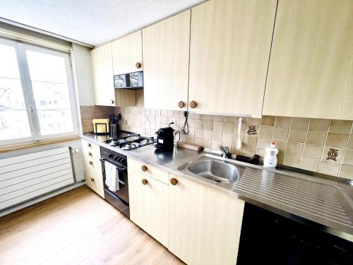 a kitchen with a sink and a stove at Einzigartige Schone Altbau- Wohnung Im Zentrum in St. Gallen