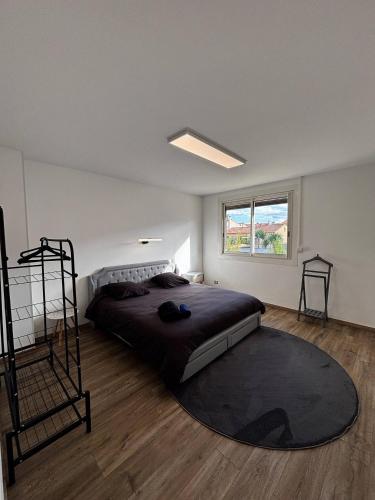 - une chambre avec un grand lit et un grand tapis dans l'établissement Maison Canet Confort Moderne Prs De La Plage, à Canet