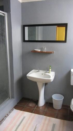 a bathroom with a white sink and a mirror at Lupela Lodge in Lady Grey