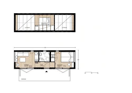 Pelan lantai bagi Modern Tiny House Near Lake Kummerow