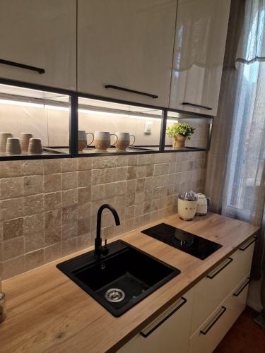 une cuisine avec un évier et un plan de travail dans l'établissement Appartement Cosy Hyper Centre Climatisé - Rue Bédarrides, à Aix-en-Provence