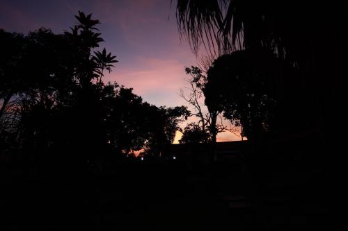 a silhouette of trees with a sunset in the background at Hotel Berro D`Agua Eco Resort in Avaré
