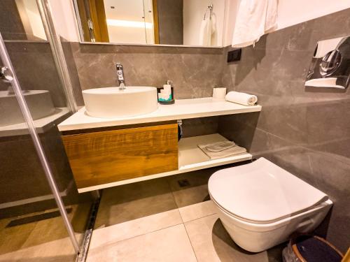 a bathroom with a sink and a toilet at Bayview Hills Luxury Residences in Tivat