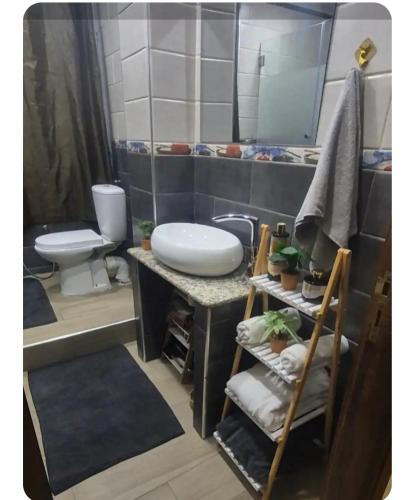 a bathroom with a sink and a toilet at Magnifique appartement vue sur mer & baie d'Alger in Alger