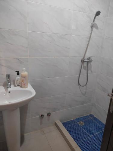 a bathroom with a shower and a sink and a toilet at Residencial do Chocolate - CECAB in Guadalupe
