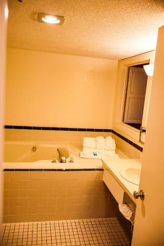 a bathroom with a tub and a sink at Snowy Owl Inn in Waterville Valley