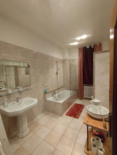 a bathroom with a tub and a sink and a bath tub at La Crota in Asti