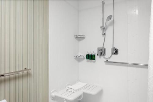 奥克莫斯Courtyard by Marriott East Lansing Okemos的带水槽和淋浴的浴室