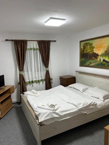 a bedroom with a bed and a painting on the wall at Nova Montan Azuga in Azuga