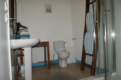 a bathroom with a toilet and a sink at Gîte chezmadlou in Colondannes