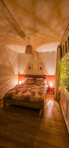 une chambre avec un lit dans une tente dans l'établissement Le Cosy & Moderne - T2, Hyper Centre, WIFI Fibre, Smart TV, à Troyes