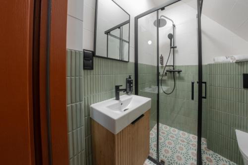 a bathroom with a sink and a shower at Panocek i Babka in Białka Tatrzanska