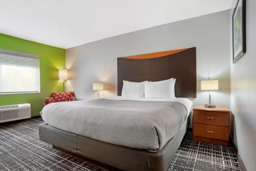 a hotel room with a large bed and a chair at Quality Inn & Suites Birmingham - Highway 280 in Birmingham